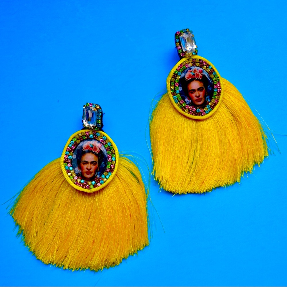 Hand Crafted Wearable Art - Artisan Frida Yellow Tassel Earrings